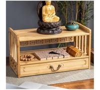 Table d'autel à 3 étages avec tiroir - Table de sanctuaire en bambou naturel pour méditation spirituelle - Table de prière de style oriental - Armoire de rangement pour le salon