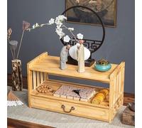 Table d'autel à 3 niveaux pour Puja spirituel avec tiroir - Table de méditation pour le salon - Table basse en bambou naturel de style oriental