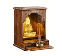 Table D'autel avec Lampe, Table De Méditation en Bois Pooja Au Sol Bas for Les Pratiques Spirituelles, Les Statues De Bouddha, Les Rituels, Les Livres Et La Décoration Intérieure