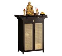 Table d'autel avec rangement, meuble de niche en bambou pour la méditation, armoire avec porte en rotin, 140 cm
