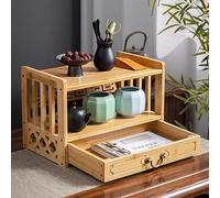 Table d'autel avec tiroir de rangement, table d'appoint en bambou pour méditation, prière, puja, divination et cérémonie du thé, mobilier spatial spirituel (naturel, 2 couches, 42 cm)