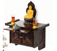 Table D'autel Bouddha avec Tiroir, Rangement Et Porte, 40/50/60cm Meuble D'autel Bouddha Étagère en Bambou Massif pour Sanctuaire pour Maison,Temple De Pooja Et Pupitre(60CM/23.6IN)