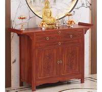 Table d'autel Bouddhiste en Bois Massif avec Rangement, sanctuaire de Style Chinois rétro et Sculpture de Nuage de Bon augure (128 cm/50,4 po)