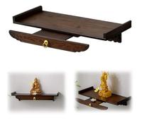 Table d'autel bouddhiste murale en bambou avec étagères rétractables, table Pooja, support pour la maison Noyer 50 x 25 x 13 cm
