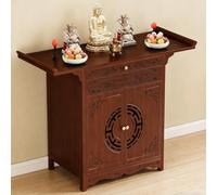 Table d'autel bouddhiste, sanctuaire de méditation avec rangement, table Pooja en bois pour ancêtres, finition noyer, idéale pour culte et cérémonie, 80 cm