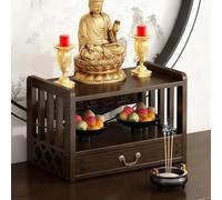 Table D'autel De Bureau Personnelle,Table Bouddhiste Avec Tiroir Pour Usage Domestique,Support Pour Statue De Bouddha, Étagère À Double Niveau,pour La Prière Familiale(Walnut color,42x25x28cm)