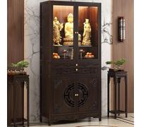 Table d'autel de méditation avec étagère extractible, armoire de prière bouddhiste pour la maison, table puja de style chinois, statue de Bouddha offrant un support
