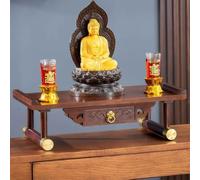 Table d'autel de méditation avec tiroir extractible, armoire d'autel en bambou pour sanctuaire de maison, support de prière pour petits espaces, entièrement assemblée avec façade sculptée