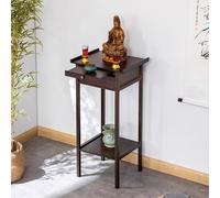 Table d'autel de méditation en bambou avec plateau rétractable et rangement pour sanctuaires et temples, finition naturelle, 45 cm