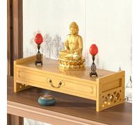 Table d'autel de méditation en bambou avec tiroir, étagère sanctuaire à 2 niveaux pour statue de Bouddha et brûleur d'encens