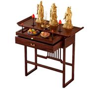 Table d'autel de méditation en bois avec tiroirs de rangement, sanctuaire Puja pour la maison, assemblage facile, espace de prière et de relaxation