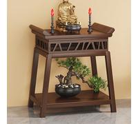 Table d'autel de méditation en bois massif avec statue de Guan Gong pour prière, offrande et encens - Étagère bouddhiste Puja