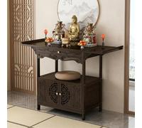 Table d'autel de méditation, meuble de rangement en bambou avec plateau extractible, étagère de présentation de sanctuaire de style chinois pour bougies et encens, temple de la maison, table de prière