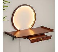 Table D'autel De Méditation Murale, Autel Bouddhiste en Bambou avec Plateau Rétractable, Table De Prière Chinoise avec Lumière LED, pour Sacrifice Et Divination(Red,40cm/15.7in)