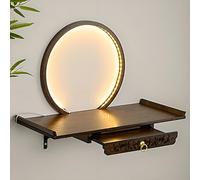 Table D'autel De Méditation Murale, Autel Bouddhiste en Bambou avec Plateau Rétractable, Table De Prière Chinoise avec Lumière LED, pour Sacrifice Et Divination(Brown,40cm/15.7in)