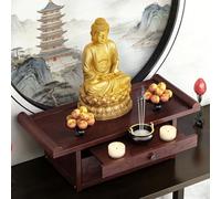 Table d'autel de méditation pour la Maison Armoire d'autel avec Rangement Petites Tables d'autels pour la prière spirituelle Table de puja Autel Bouddha en Bambou Durable,Rouge,60×30×19cm