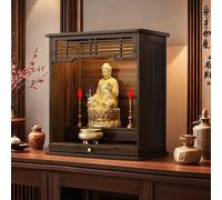 Table d'autel de méditation, table d'appoint en bambou faite à la main avec petit tiroir, temple de maison pour salon, étude, bureau de yoga ou salon de thé, avec statue de Bouddha assis