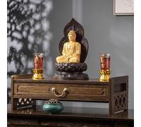 Table d'autel de méditation, table Puja avec tiroir, armoire de niche de Bouddha, étagère d'autel pour statue de Bouddha, bibliothèque ou étagère à thé, support d'ordinateur