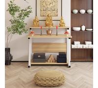 Table d'autel de sanctuaire chinois avec niche de prière bouddhiste de rangement, plateforme de Bouddha, table à encens, mobilier de méditation pour salons et sanctuaires (noyer clair, 60 cm/23,6 po)