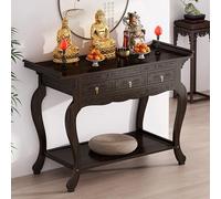 Table d'autel de sanctuaire personnelle avec espace de rangement, utilisée comme table d'autel de méditation, table sacrifice chinoise avec socle d'armoire, table d'autel de méditation en bambou, pour