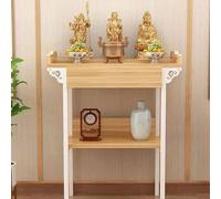 Table d'autel en bambou avec cadre en métal renforcé, sanctuaire bouddhiste zen pour la méditation à domicile, table de prière robuste pour sanctuaire, culte des ancêtres (blanc + noyer clair, 80 x 60