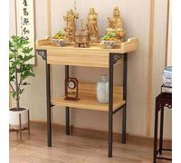Table d'autel en bambou avec cadre en métal renforcé, sanctuaire bouddhiste zen pour la méditation à domicile, table de prière robuste pour sanctuaire, culte des ancêtres (noir + noyer clair, 60 x 60