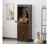 Table d'autel en bambou avec porte d'armoire - Table de méditation pour salon, banc de prière chinois, armoire Pooja polyvalente pour les pratiques spirituelles