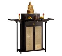 Table d'autel en bambou avec rangement, armoire de méditation bouddhiste vintage avec porte en rotin pour offrir et prière