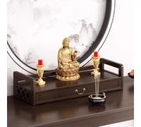 Table d'autel en bambou avec tiroir - Table de méditation et de puja de style chinois, étagère Feng Shui pour prières et statues, idéale pour les pratiques spirituelles et la décoration inté