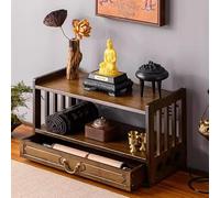 Table d'autel en bambou naturel - Petite table de méditation en bois avec rangement, 2 couches de 69 cm, idéale pour le sanctuaire bouddhiste, la divination, le culte et la relaxation du thé.