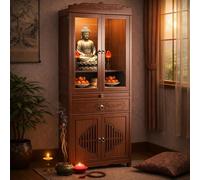 Table d'autel en Bambou, sanctuaire Bouddhiste avec Rangement et tiroir, Table d'autel de méditation au Sol de Style Chinois pour la prière et Le culte à la Maison B 26.8in