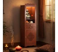 Table d'autel en Bambou, sanctuaire Bouddhiste avec Rangement et tiroir, Table d'autel de méditation au Sol de Style Chinois pour la prière et Le culte à la Maison B 15in