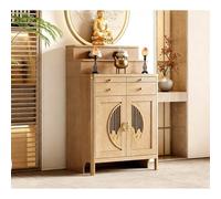 Table D'autel en Bois Massif avec Niche pour Bouddha, Autel Bouddhiste De La Fête des Morts, Meuble Chinois, Table D'offrande sur Piédestal, pour La Maison(Natural,88Lx60Wx127Hcm)