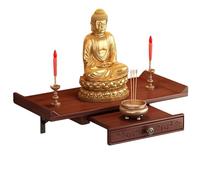 Table d'autel pour sanctuaire bouddhiste - Statue de Bouddha - Support mural en bambou - Table de méditation - Économie d'espace - Étagère dieu Guanyin avec plaque de traction télescopique - Table de