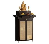 Table d'autel rétro en Bambou avec Rangement et Sculpture sur Nuage propice, Meuble de méditation et de prière, Style Chinois, for la Maison, Le Temple, la Salle ancestrale(Noir,80cm/31.5in)