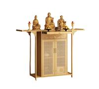 Table d'autel rétro en Bambou avec Rangement et Sculpture sur Nuage propice, Meuble de méditation et de prière, Style Chinois, for la Maison, Le Temple, la Salle ancestrale(Wood,100cm/39.4in)
