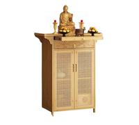 Table d'autel rétro en Bambou avec Rangement et Sculpture sur Nuage propice, Meuble de méditation et de prière, Style Chinois, for la Maison, Le Temple, la Salle ancestrale(Wood,80cm/31.5in)