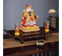 Table D'autel, Sanctuaire de Bouddha en Bois Massif, Étagère de Support de Dieu avec Tiroirs Sculptés, Banc de Prière en Bois, Statue de Bouddha Guan Gong(50cm/19.69in)