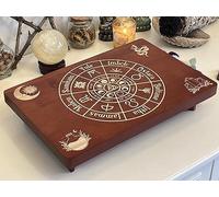Table d'autel, table de méditation, petite table d'autel, autel de sorcière en bois, table d'autel Wiccan, sanctuaire bouddhiste, gravure de la roue de l'année sur le dessus de la table, 30,5 x 20,3