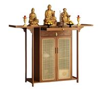 Table d'autel vintage en bambou avec rangement, armoire de méditation chinoise, niche avec porte en rotin