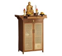 Table d'autel vintage en bambou avec rangement, armoire de méditation chinoise, niche avec porte en rotin