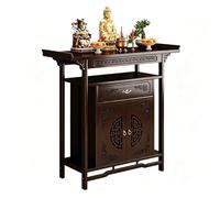 Table d'Autels en Bambouw Sculpté avec Armoire de Rangement et Tiroir Pieds de Table renforcés bambouw Table d'offrande pour Méditation Entrée Salon et Espace Spirituel(15.74 * 47.24 * 39.37in)