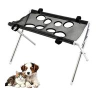 Table de Bain pour Chat Pliable avec Pieds en Métal, Hamac de Toilettage en Maille Noire à 8 Trous, Table de Soins Multi-Fonction pour Petits Chiens et Chats à la Maison