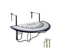 Table de balcon en acier mosaïque et ciment 75 x 65 x 62 cm blanc/bleu