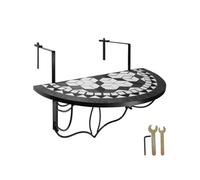 Table de jardin - TECTAKE - Table de balcon en acier, mosaïque et ciment, design en demi lune 75 x 65 x 62 cm - Blanc/Noir