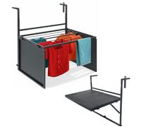 Table balcon 2 en 1 pliante étendoir linge ajustable acier