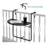 WOLTU Table de Balcon Rabattable et Suspendue, Table Exterieur Pliante Réglable en Hauteur, en Aspect Rotin, pour Terrasse, Jardin, Balcon, Noire