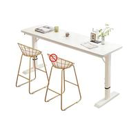 Table De Bar à Hauteur RéGlable - Bistrot Moderne avec Plateau en Bois ChêNe Et Pieds T MéTalliques Bureau Debout Style Industriel pour TéLéTravail, Cuisine Petits Espaces(White,150cm/60)
