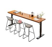 Table De Bar à Hauteur RéGlable - Bistrot Moderne avec Plateau en Bois ChêNe Et Pieds T MéTalliques Bureau Debout Style Industriel pour TéLéTravail, Cuisine Petits Espaces(Brown,160cm/63)