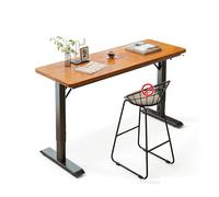 Table De Bar à Hauteur RéGlable - Bistrot Moderne avec Plateau en Bois ChêNe Et Pieds T MéTalliques Bureau Debout Style Industriel pour TéLéTravail, Cuisine Petits Espaces(Brown,120cm/47)